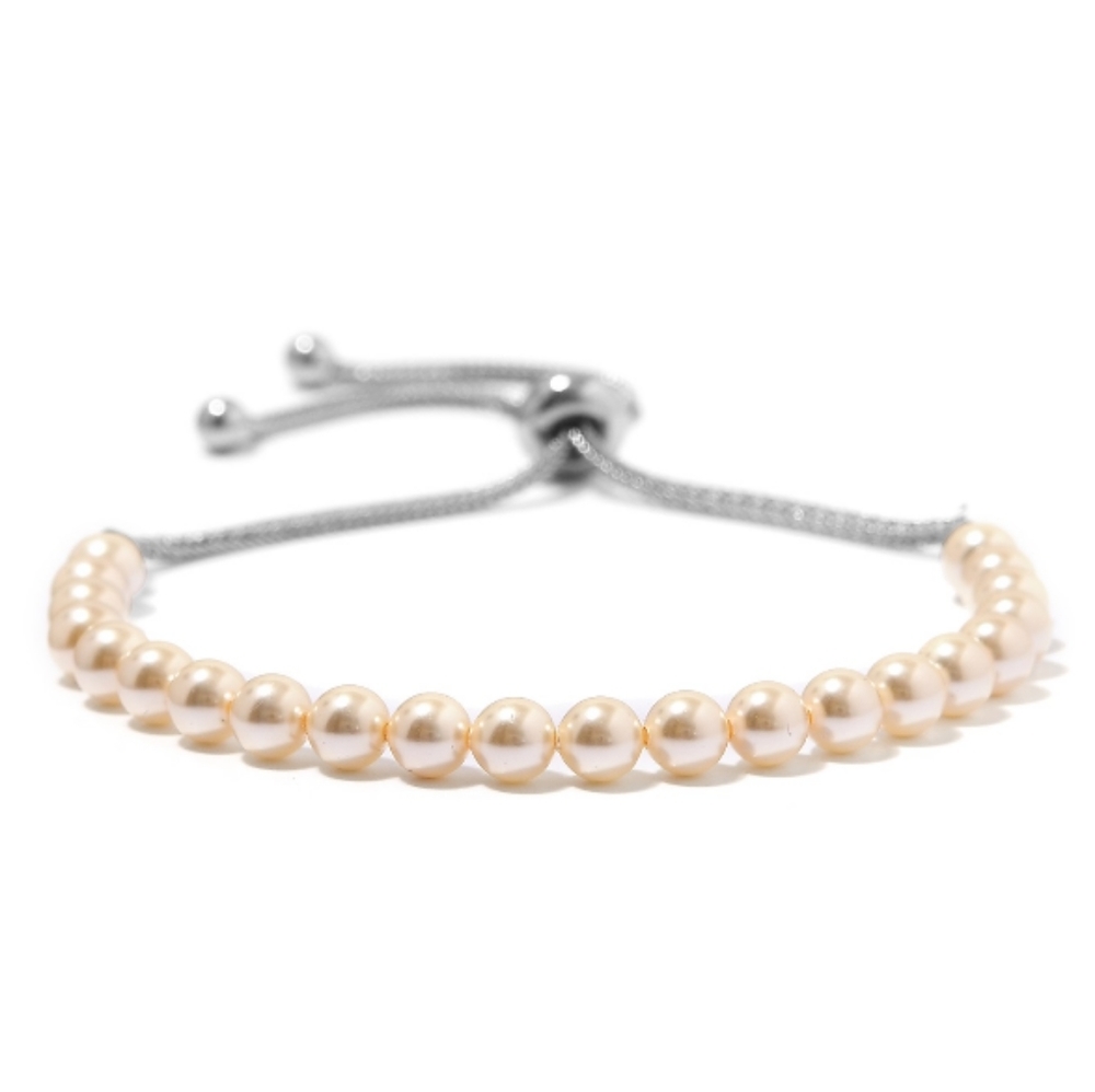 STAINLESS STEEL SIMULATED PEARL BOLO BRACELET - Picture 2 of 4